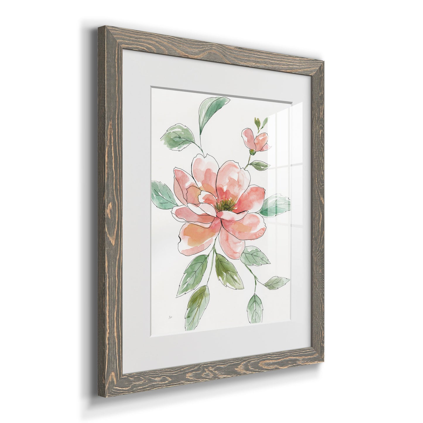 Peony Contour - Barnwood Framed Art Print