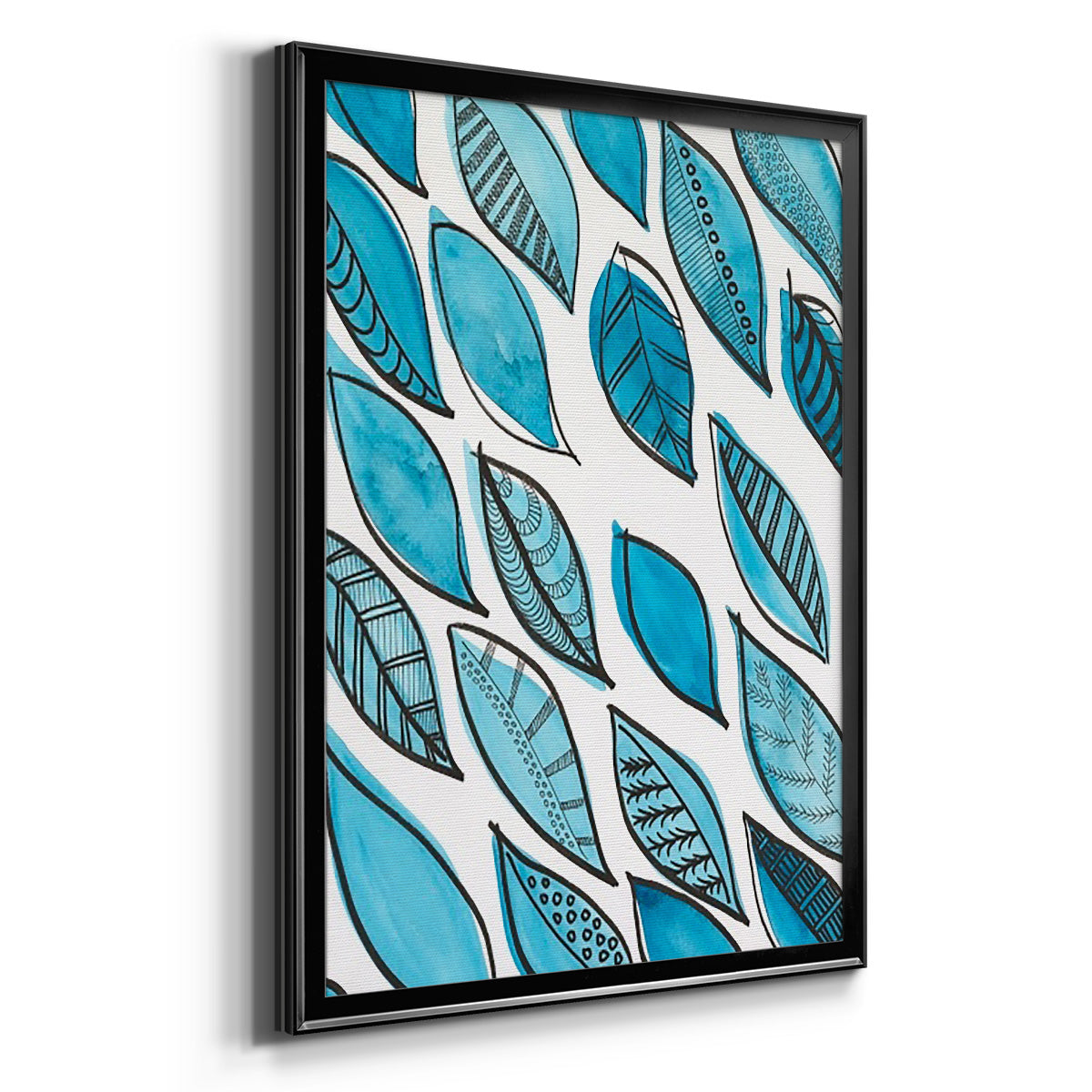 Patterned Leaf Shapes I - Modern Framed Canvas Print