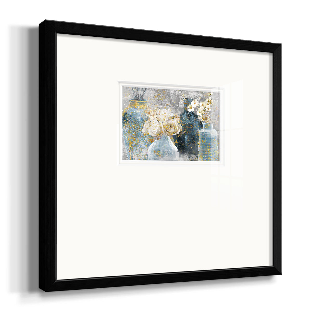 Vessels and Blooms Blues Premium Framed Print Double Matboard