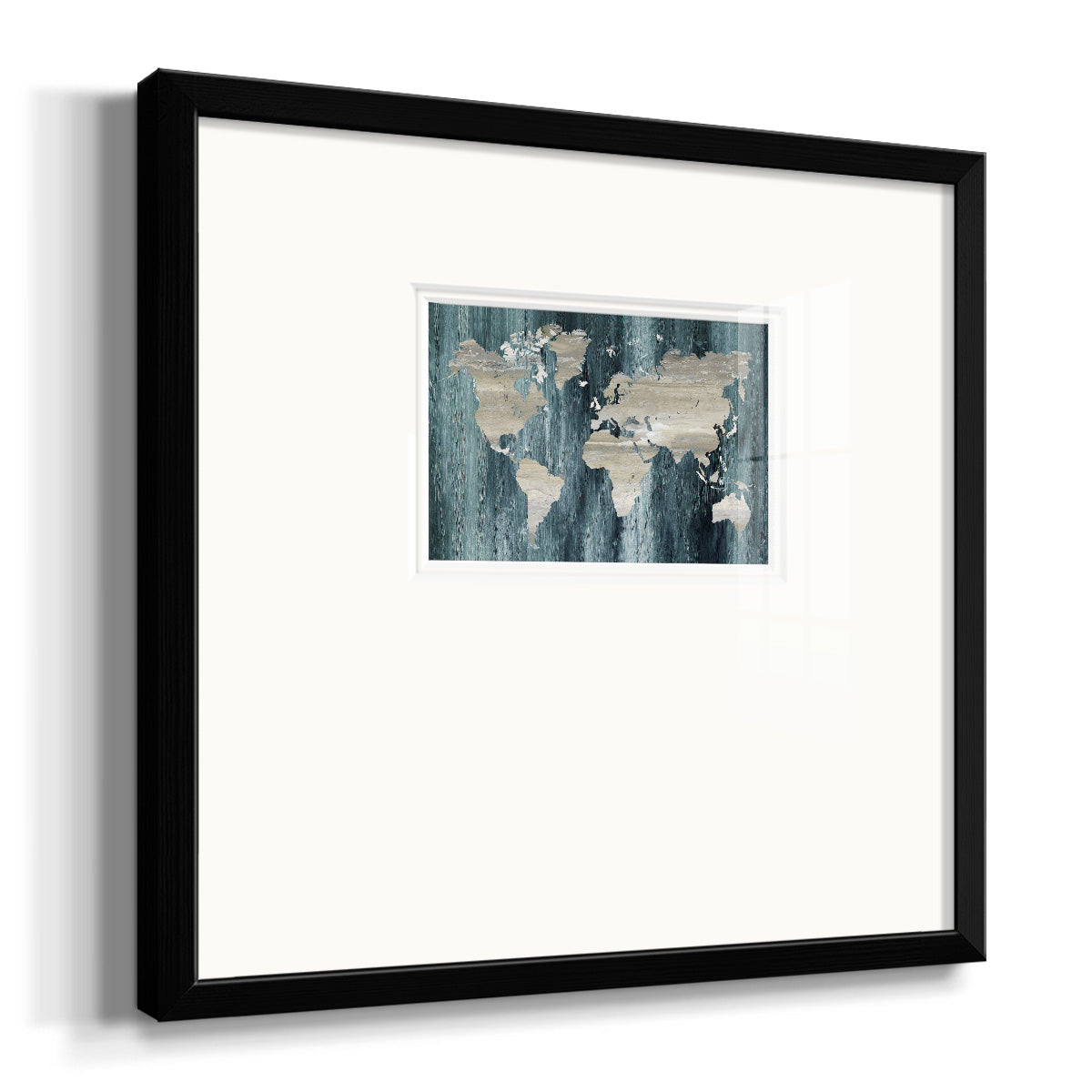 Navy World Map Premium Framed Print Double Matboard