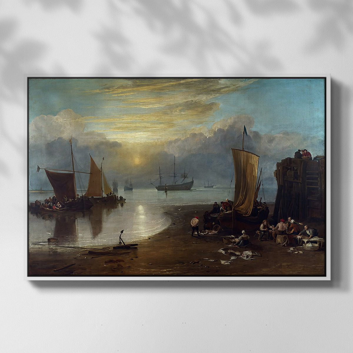 Sun Rising through Vapour: Fishermen Cleaning and Selling Fish, c. 1807 - Floater Framed Canvas Print