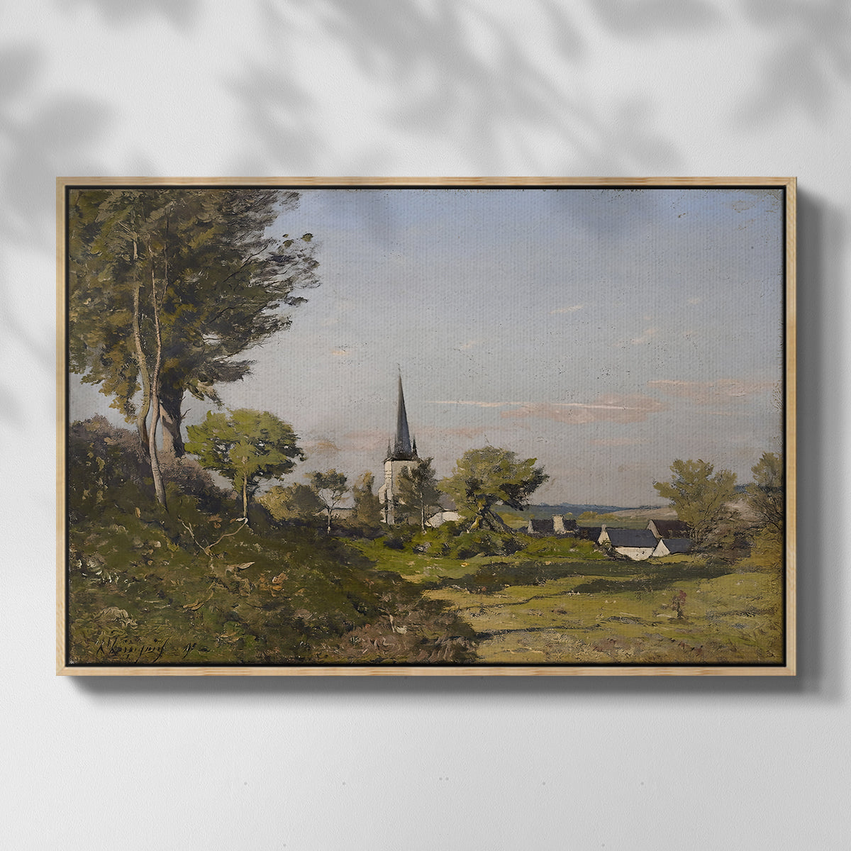 Village Landscape with Church, 1891 - Floater Framed Canvas Print