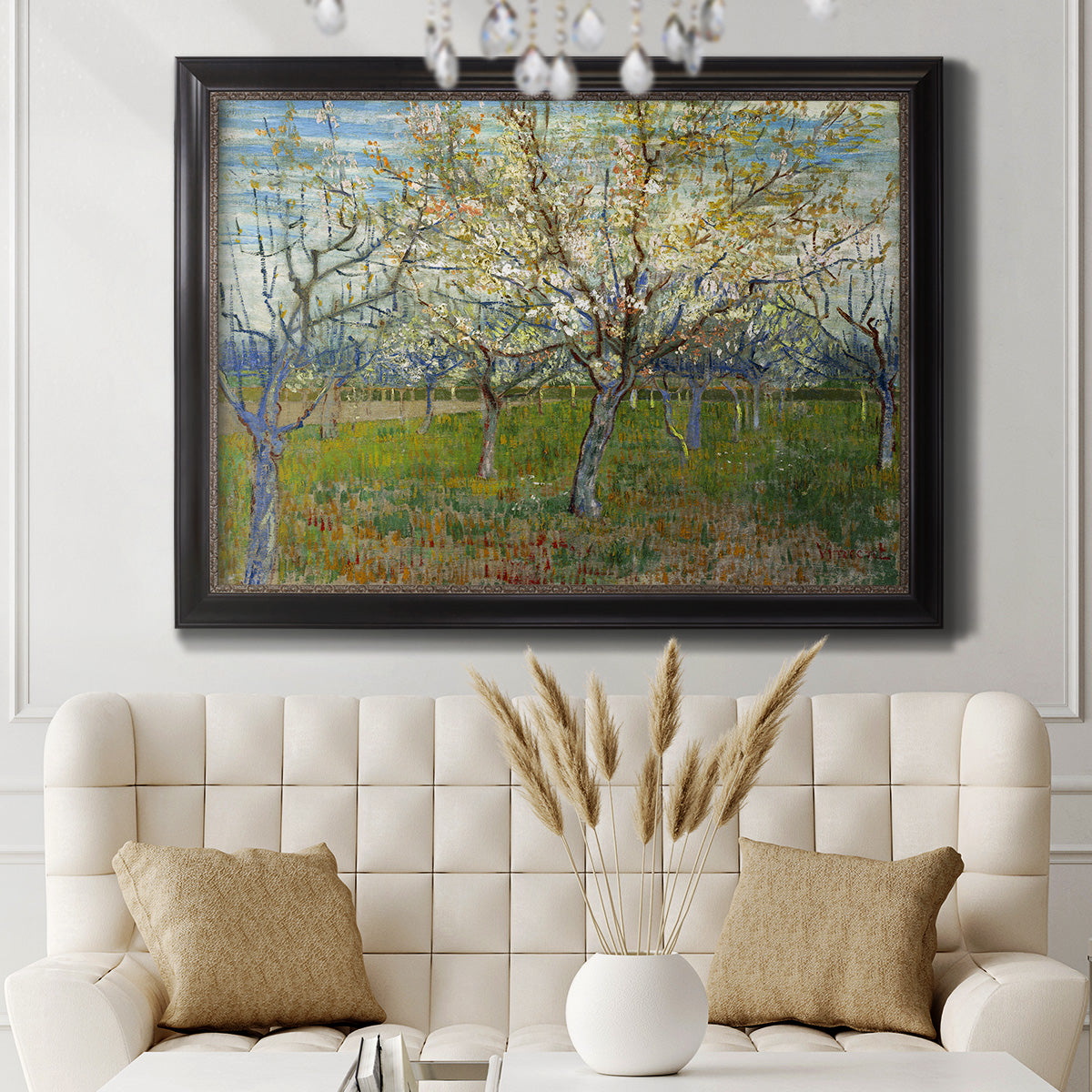 Orchard With Blossoming Apricot Trees - Ornate Framed Canvas Print