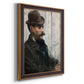 Impressionist portrait of a seated man by Édouard Manet printed on canvas in an ornate bronzed mahogany wood frame with a vertical orientation.