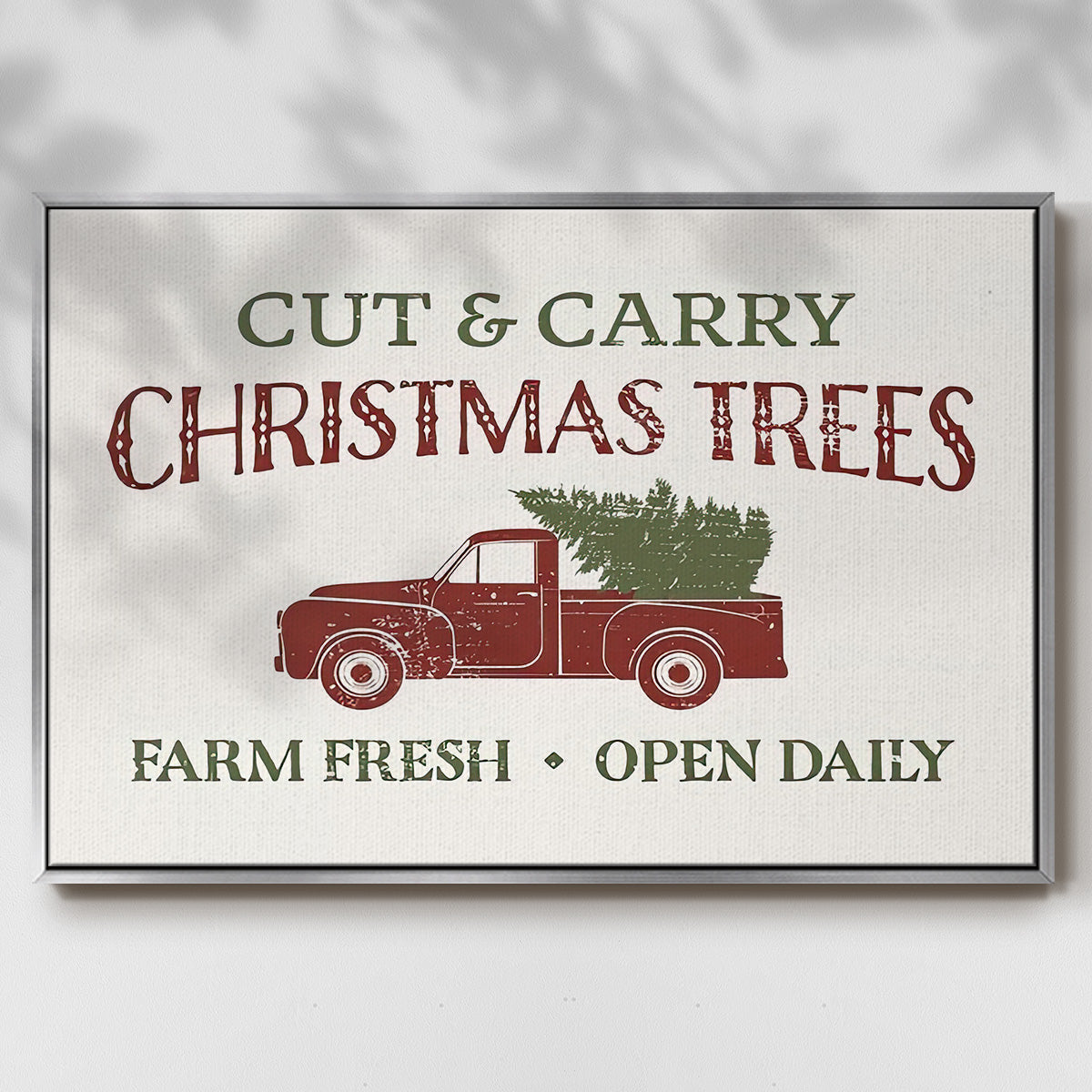 Christmas Farm Sign II - Framed Gallery Wrapped Canvas in Floating Frame