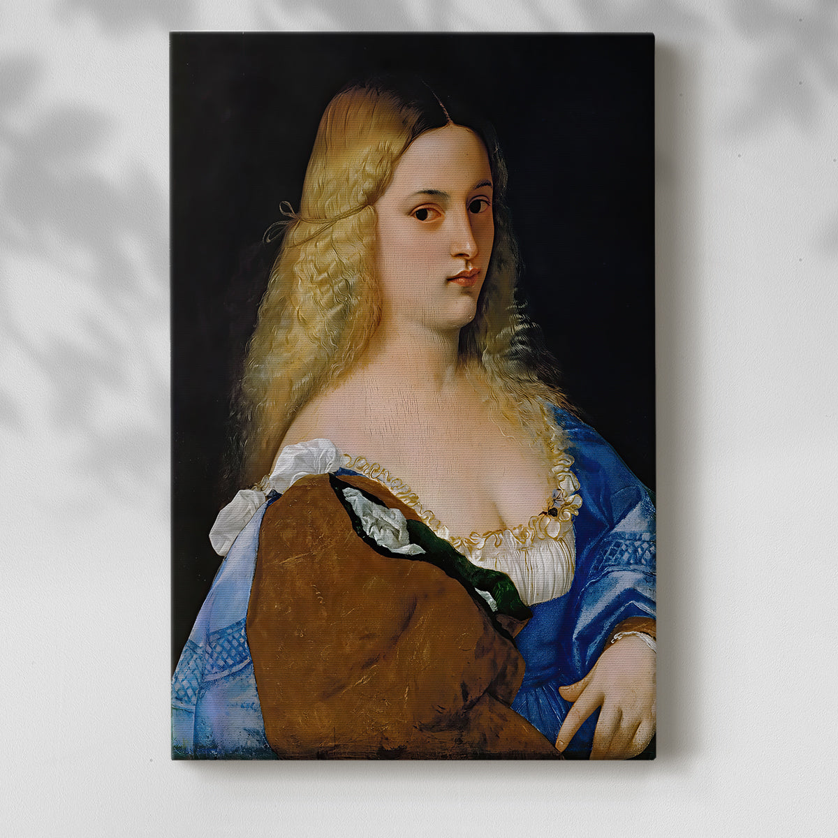 Canvas art print of a refined figure with gentle expression and smooth shading with a soft shadow on a white background.