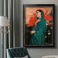 Impressionist portrait of a young woman with an ibis by Edgar Degas in an ornate black frame with gilded inner detail displayed in a neutral interior setting.