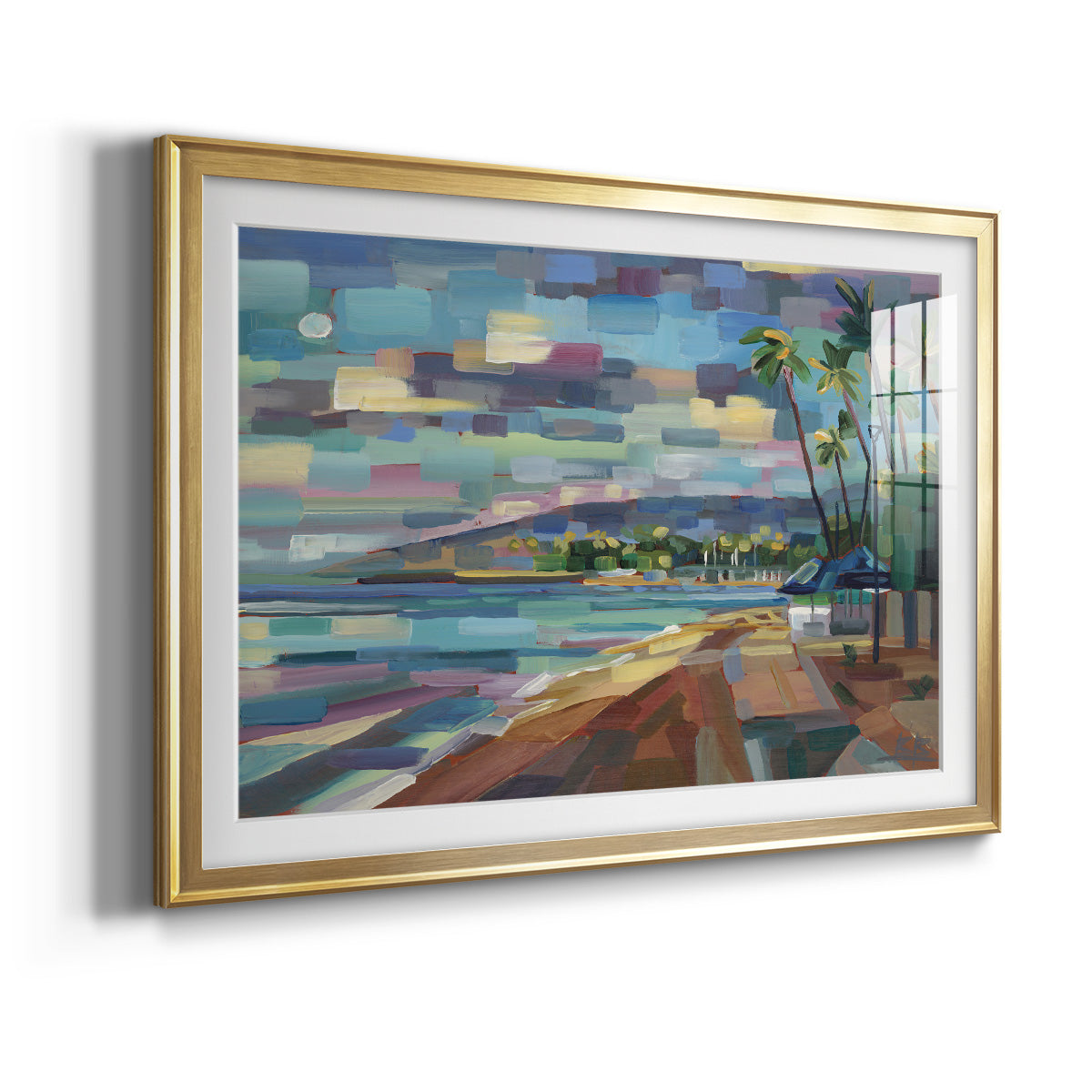 Morning Moon Over Waikiki - Modern Framed Art Print