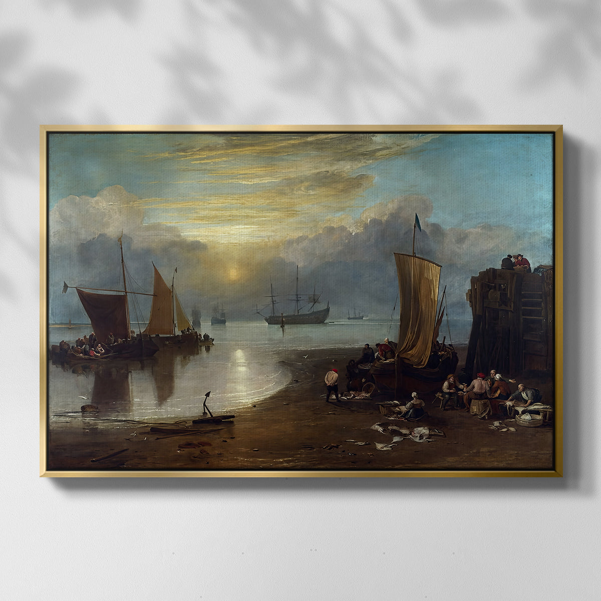 Sun Rising through Vapour: Fishermen Cleaning and Selling Fish, c. 1807 - Floater Framed Canvas Print