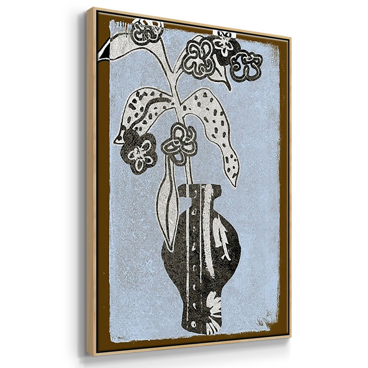 Graphic Flowers in Vase I - Framed Premium Gallery Wrapped Canvas L Frame 3 Piece Set - Ready to Hang