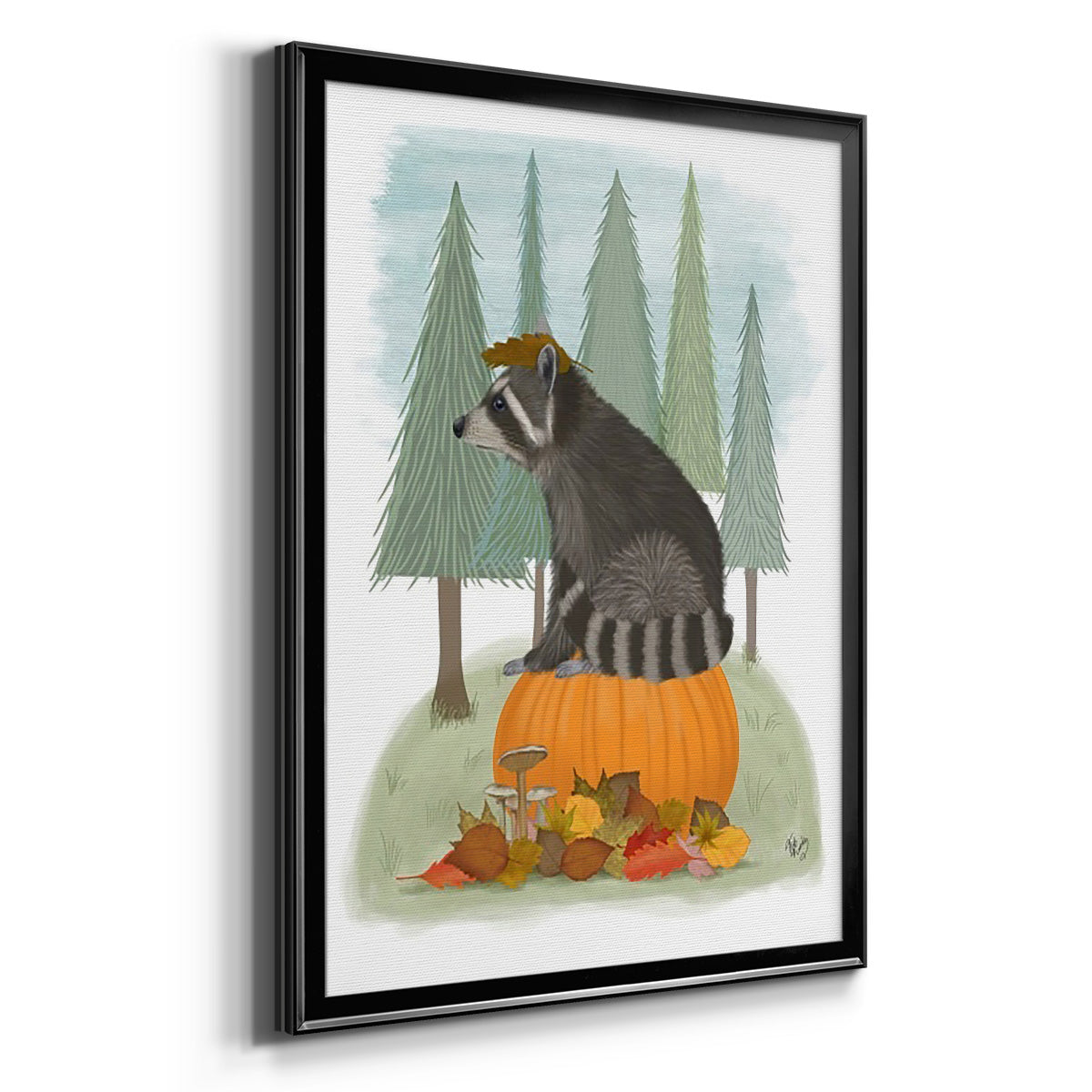 Raccoon On Pumpkin - Modern Framed Canvas Print