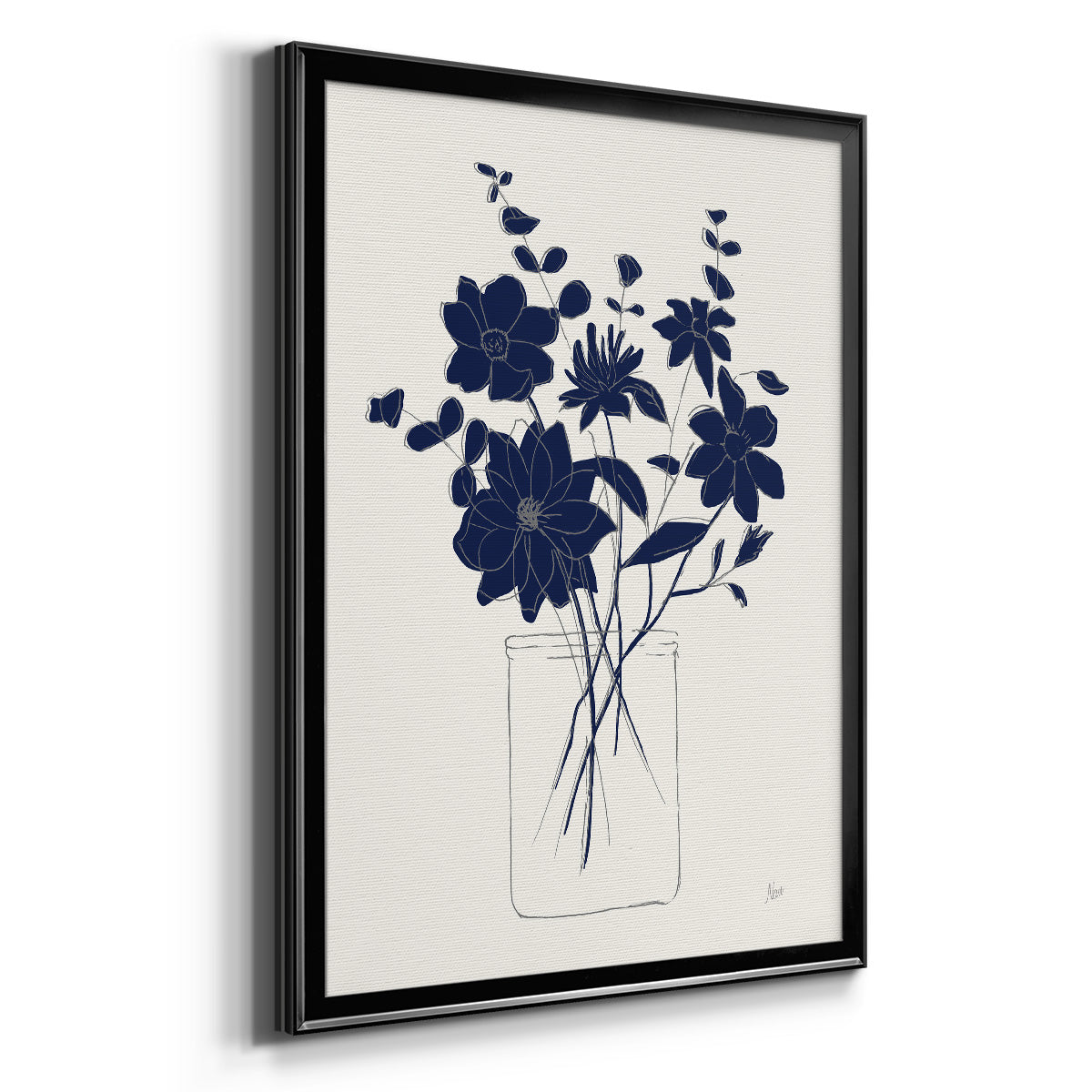 Indigo Sketch Bouquet II - Modern Framed Canvas Print