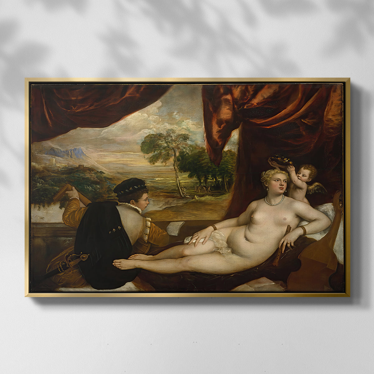 Venus and the Lute Player, c. 1565-1570 - Floater Framed Canvas Print