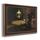 Impressionist domestic interior scene by Claude Monet printed on canvas in an ornate bronzed mahogany wood frame.
