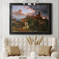 Romantic allegorical landscape painting by Jasper Francis Cropsey in an ornate black frame with gilded inner detail displayed in a neutral-toned interior setting.