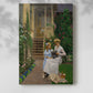 Canvas art print of a peaceful outdoor moment with figures among greenery with a soft shadow on a white background.
