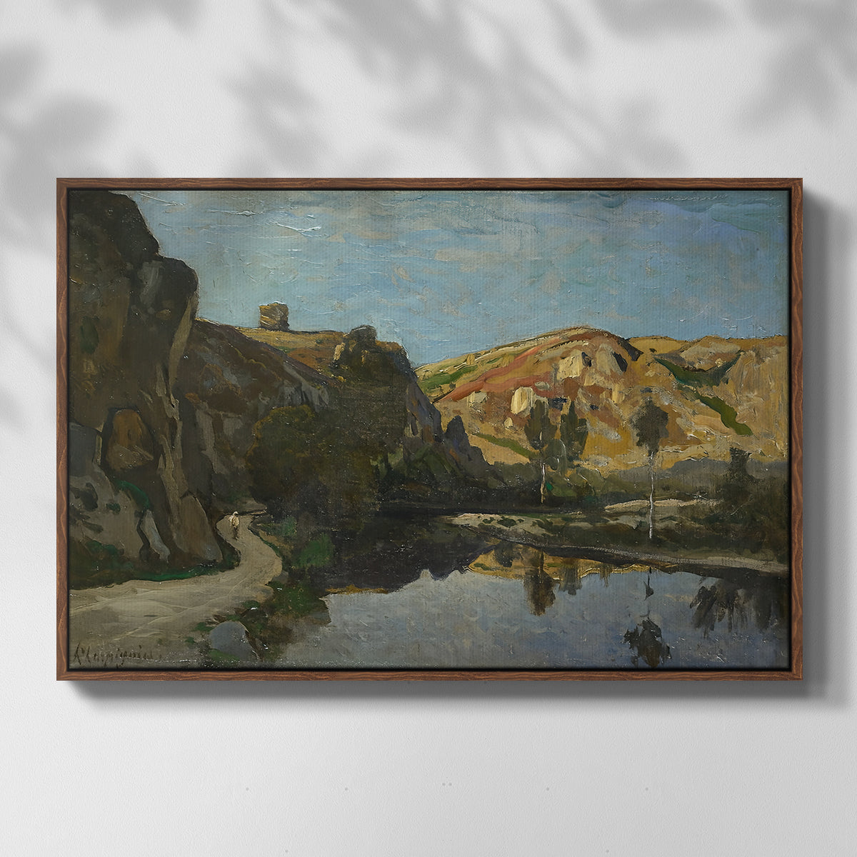 River Landscape with Cliffs, c. 1850-1860 - Floater Framed Canvas Print