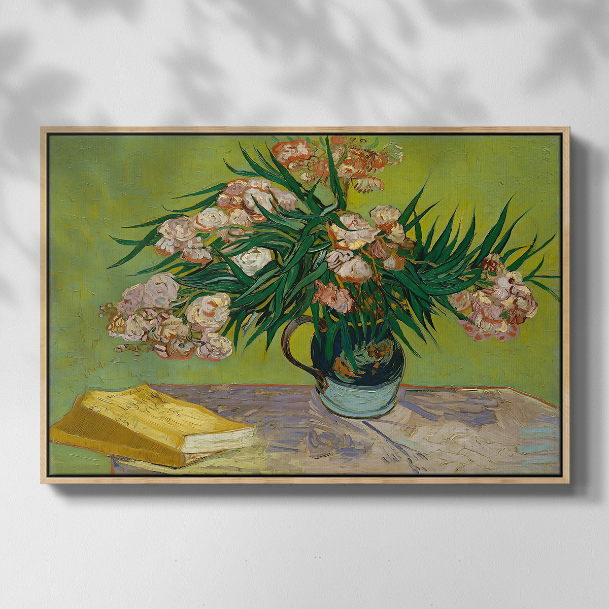 Vase with Oleanders and Books, 1888 - Floater Framed Canvas Print