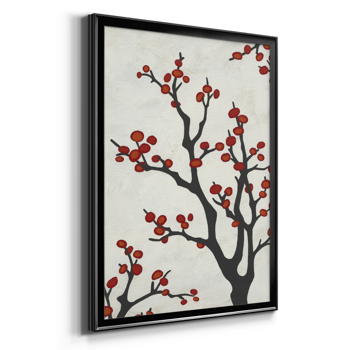 Red Berry Branch II - Modern Framed Canvas Print