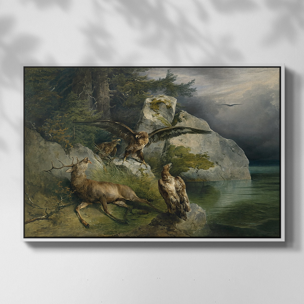 Eagles and Dying Stag on a Lakeshore, 1836 - Floater Framed Canvas Print