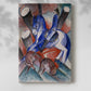 Canvas art print of a vibrant composition with fragmented shapes and strong color with a soft shadow on a white background.