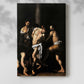 Canvas art print of a tense composition with figures in motion and strong contrast with a soft shadow on a white background.