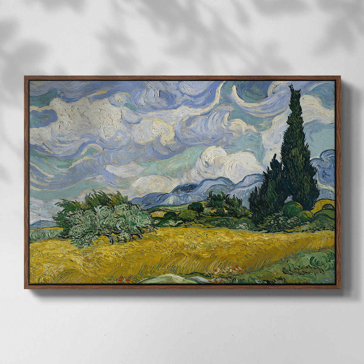 Wheat Field with Cypresses, 1889 - Floater Framed Canvas Print