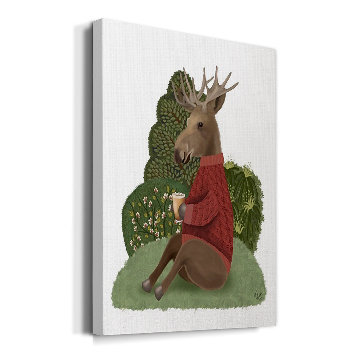 Latte Moose in Sweater - Canvas Art Print