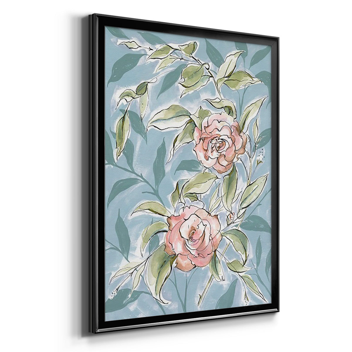 Faded Camellias II - Modern Framed Canvas Print