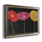 Contemporary poppy flower artwork printed on canvas in an ornate mottled silver frame.
