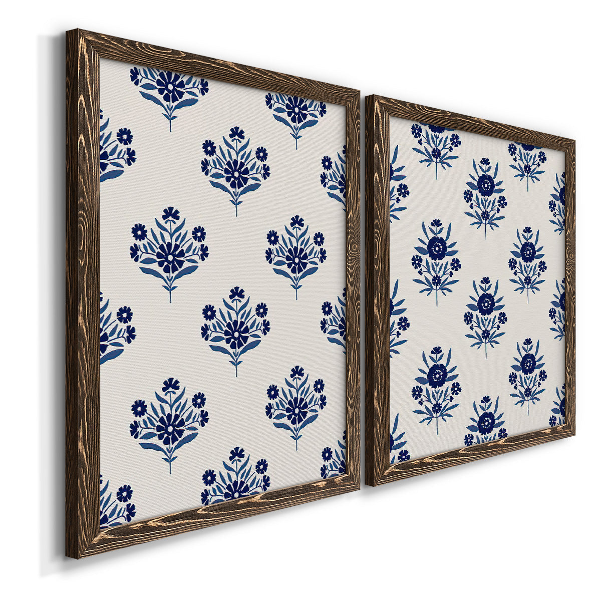 Indigo Bloom Pattern I - Premium Framed Canvas 2 Piece Set - Ready to Hang