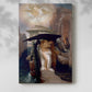 Canvas art print of a dramatic mythological moment with figures and water with a soft shadow on a white background.