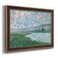 Impressionist river landscape at Vétheuil by Claude Monet printed on canvas in an ornate bronzed mahogany wood frame.