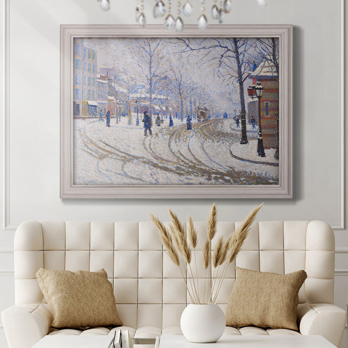 Snow, Boulevard de Clichy, Paris - Ornate Framed Canvas Print
