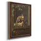 Classical genre painting of a child blowing soap bubbles by Jean-Siméon Chardin printed on canvas in an ornate bronzed mahogany wood frame with a vertical orientation.