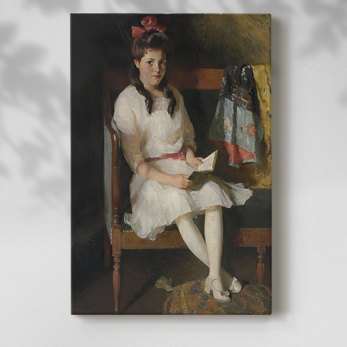 Canvas art print of a refined figure with calm expression and gentle shading with a soft shadow on a white background.