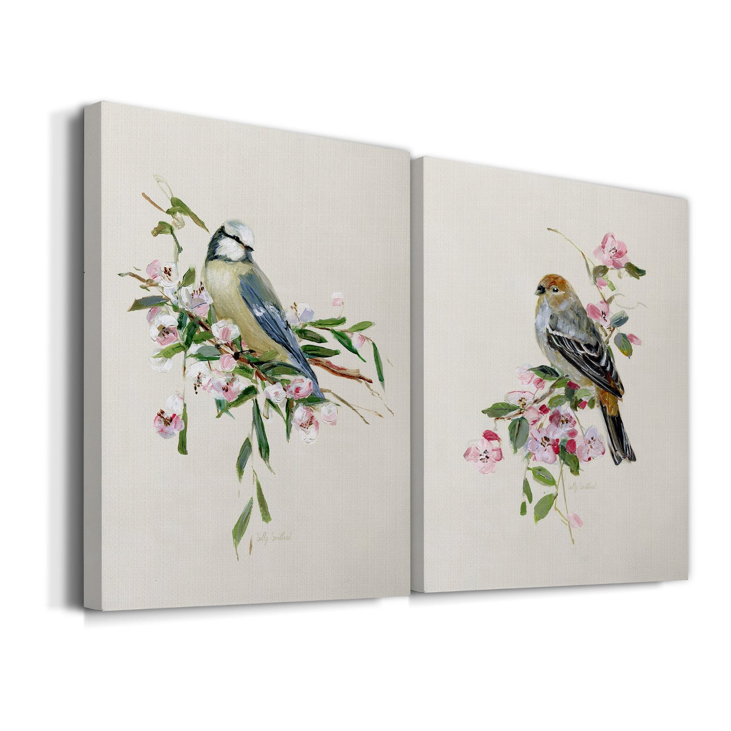 Spring Song Blue Bird Premium Gallery Wrapped Canvas - Ready to Hang - Set of 2 - 8 x 12 Each