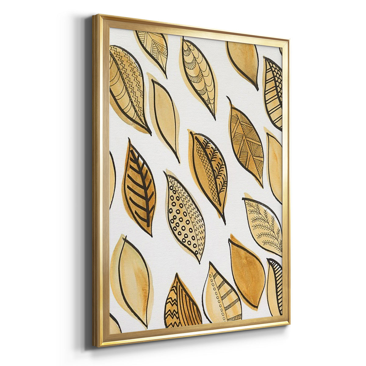 Patterned Leaf Shapes II - Modern Framed Canvas Print