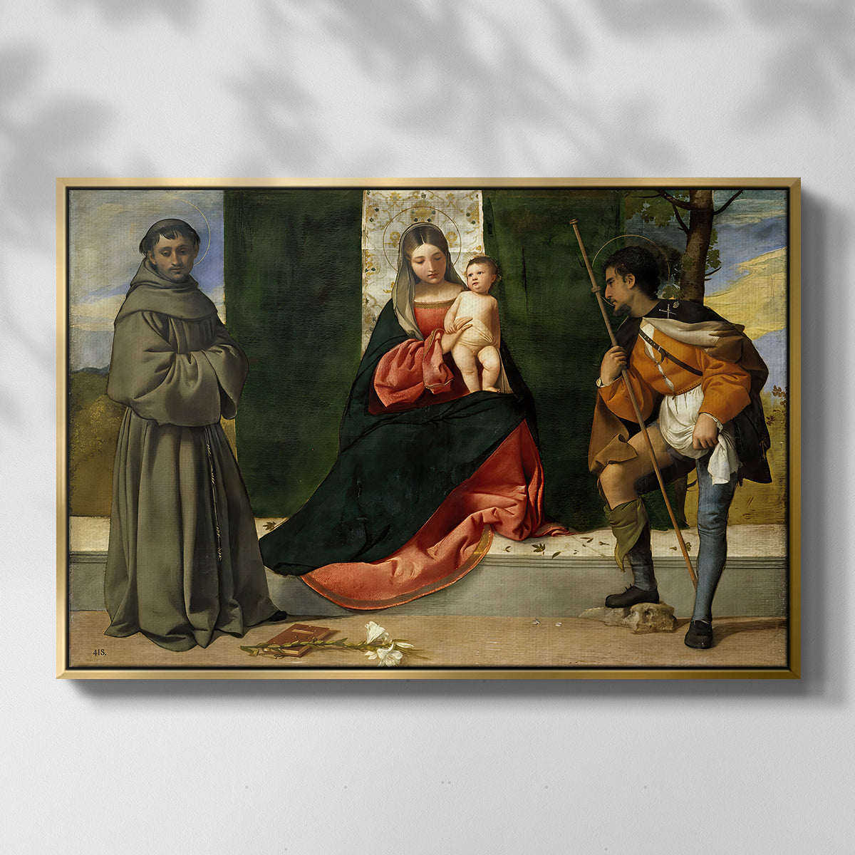 Madonna and Child with Saints Anthony of Padua and Roch, c. 1510 - Floater Framed Canvas Print