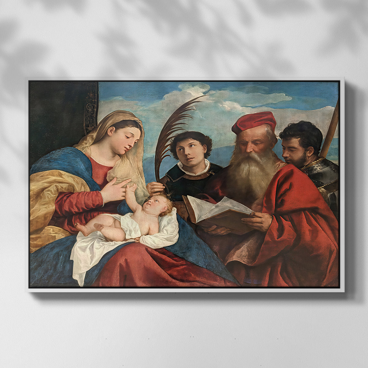 Mary and Child with Saints Stephen, Jerome and Maurice, c. 1510 - Floater Framed Canvas Print