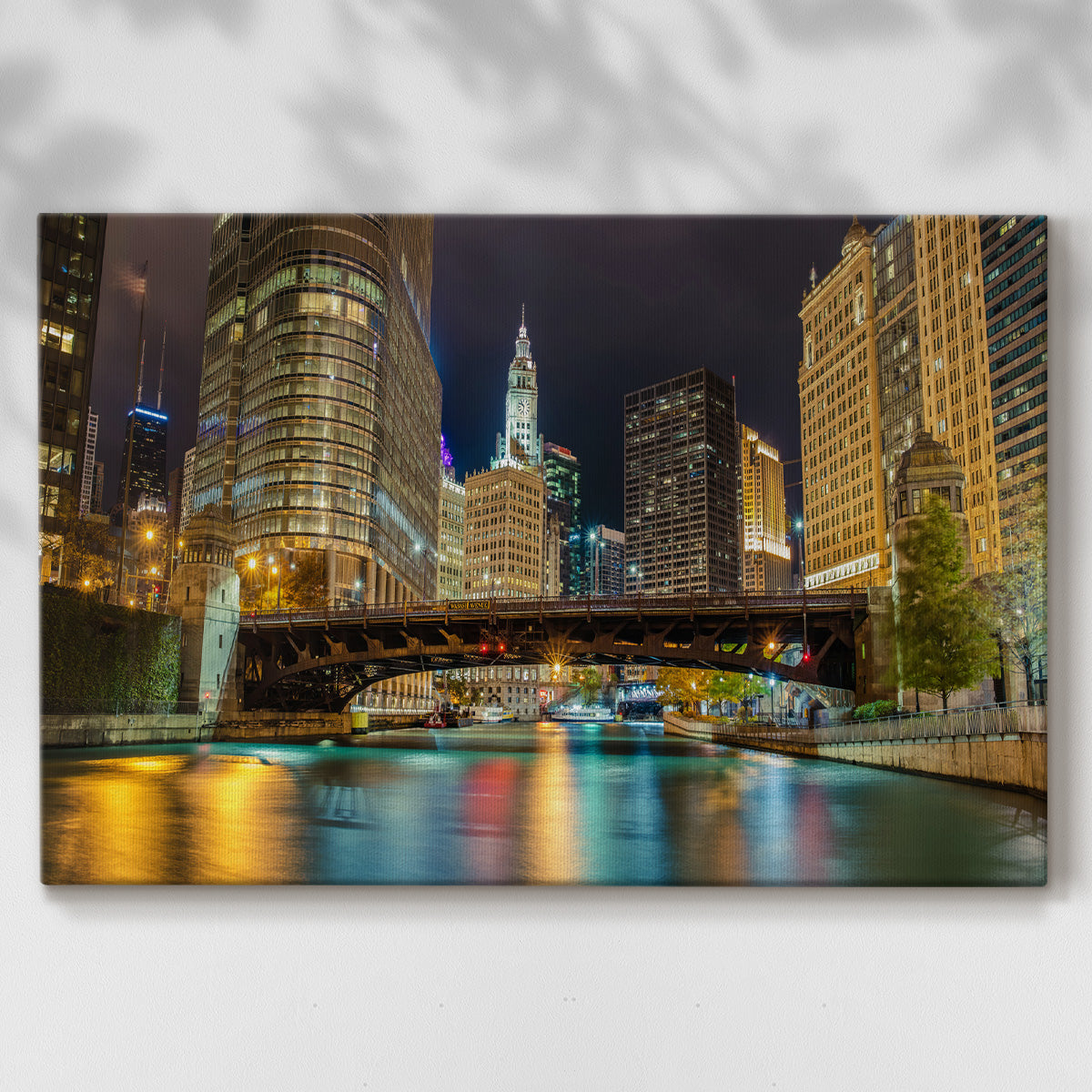 Chicago River at Night V - Gallery Wrapped Canvas