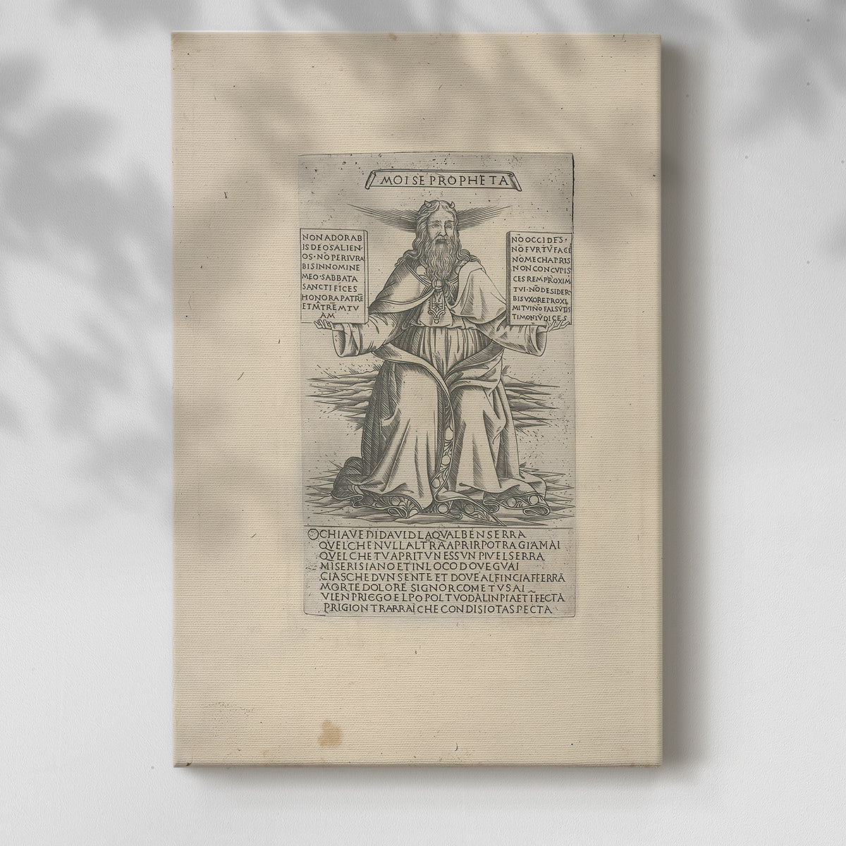 Canvas art print of a classical figure with strong outline and minimal background with a soft shadow on a white background.