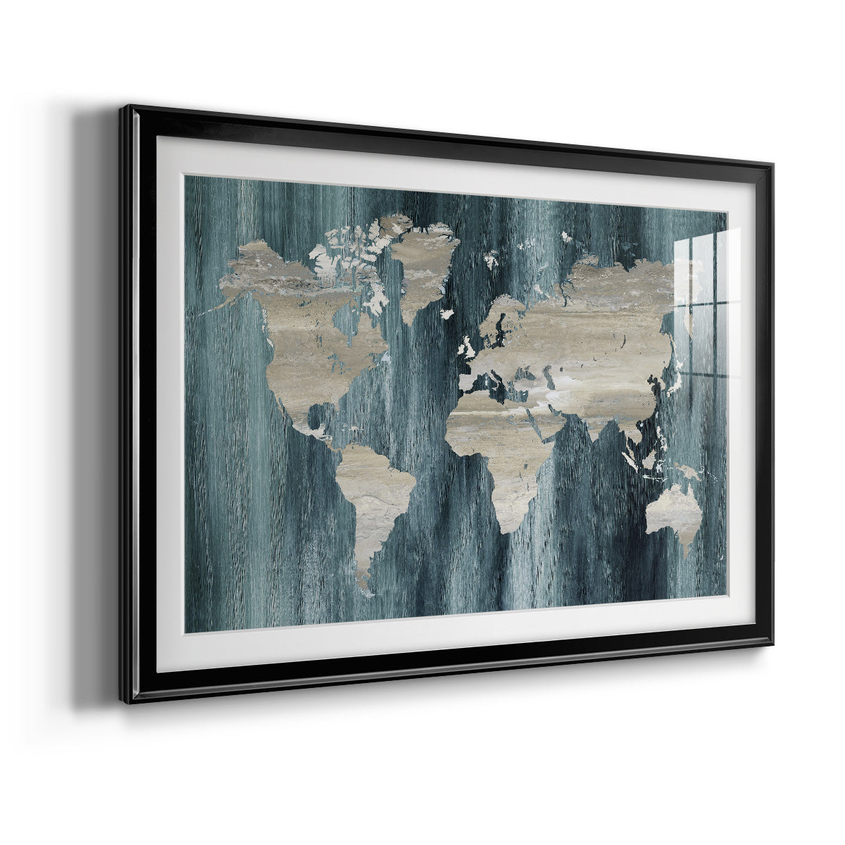Navy World Map - Modern Framed Art Print