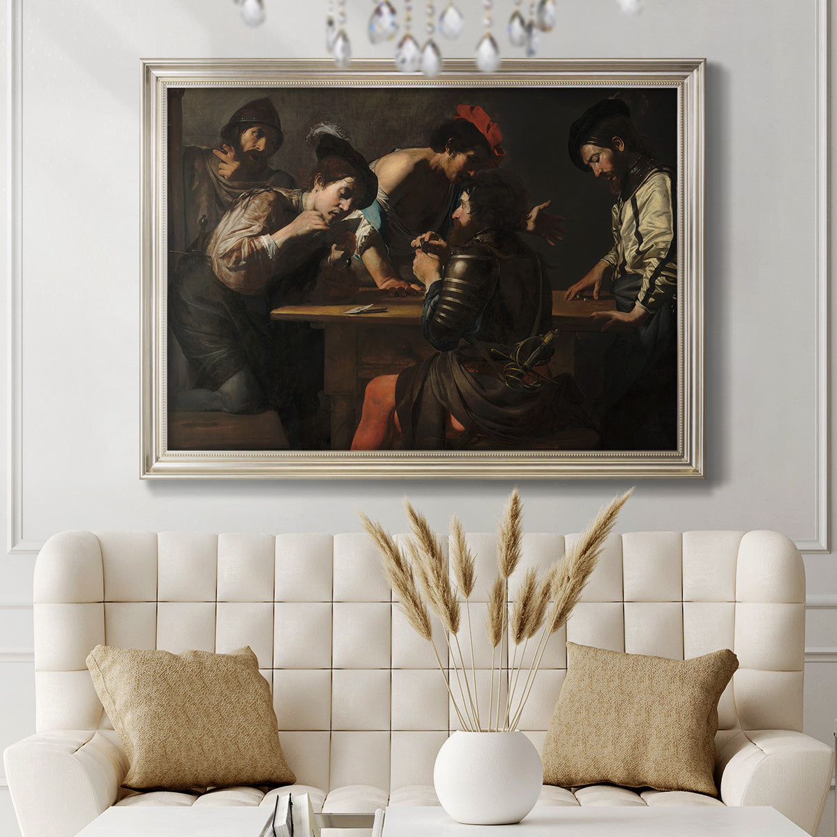 Soldiers Playing Cards and Dice (The Cheats) - Ornate Framed Canvas Print