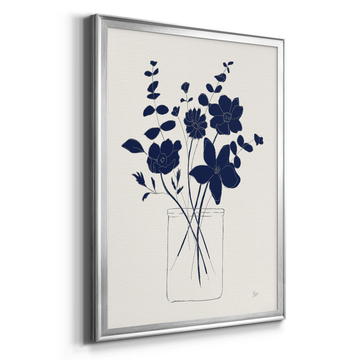 Indigo Sketch Bouquet I - Modern Framed Canvas Print