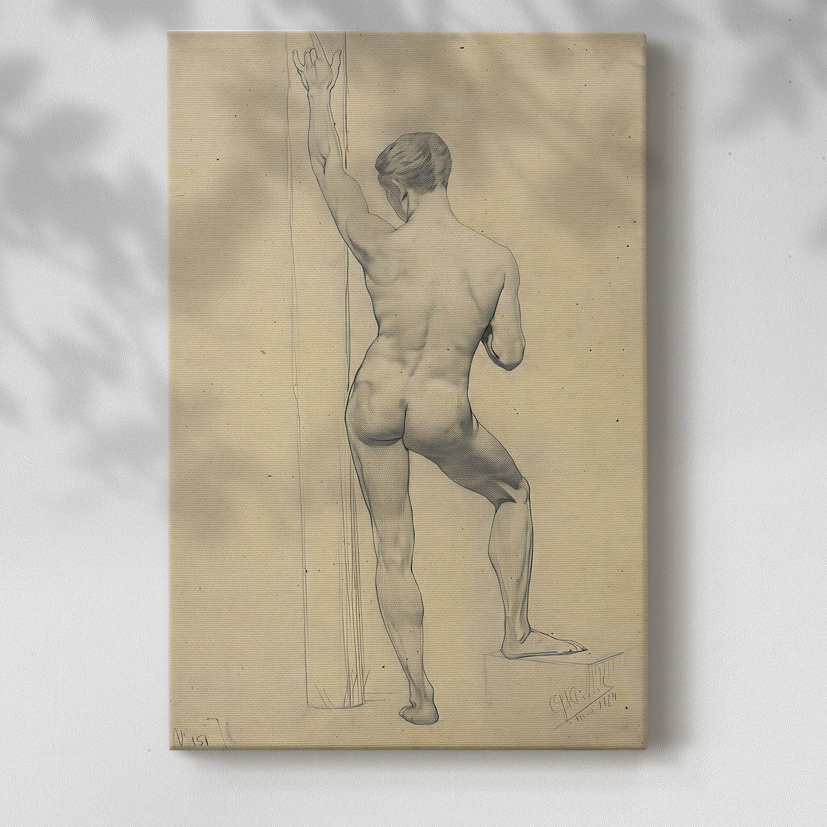 Canvas art print of a rear-view figure with gentle contour lines with a soft shadow on a white background.