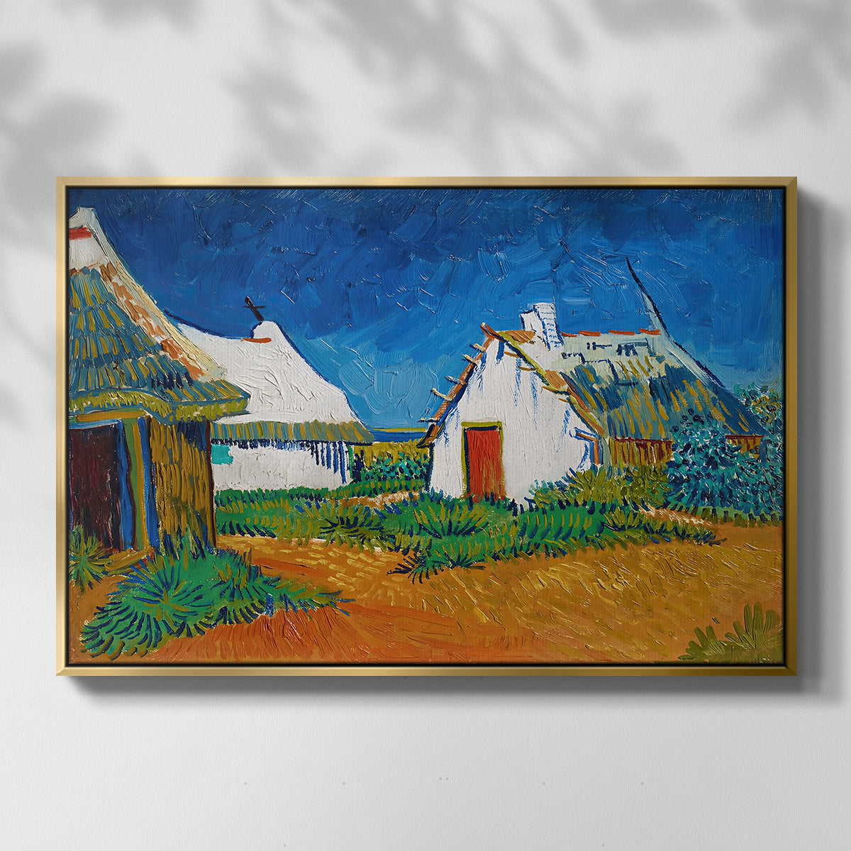 Three White Cottages at Saintes-Maries, 1888 - Floater Framed Canvas Print