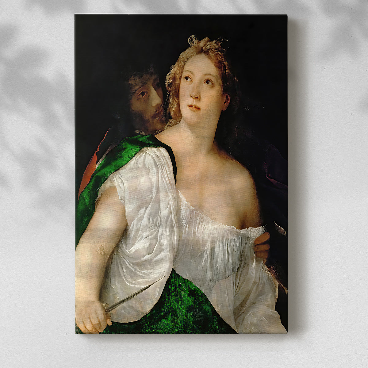 Canvas art print of a narrative composition with figures and soft contrast with a soft shadow on a white background.