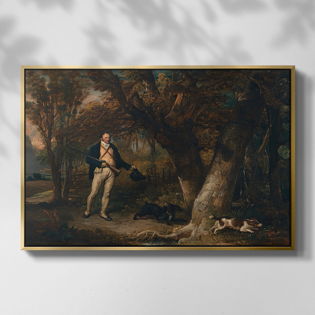 The Reverend Thomas Levett and Favourite Dogs, Cock-Shooting, 1811 - Floater Framed Canvas Print