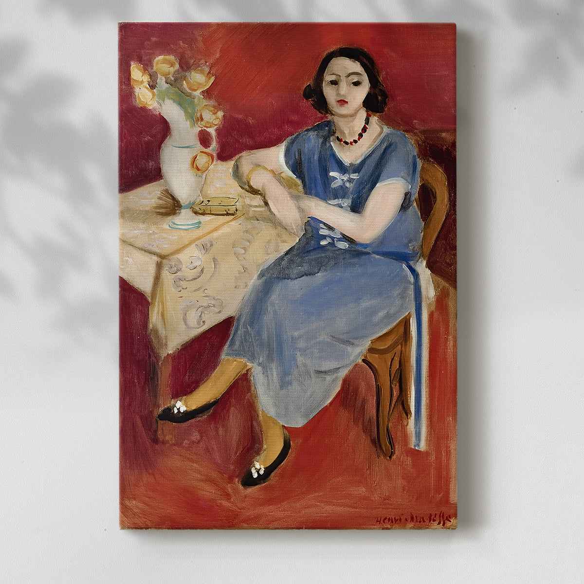 Canvas art print of a vivid composition with strong color contrast and simple form with a soft shadow on a white background.